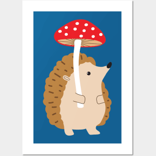 Hedgehog holding a mushroom Posters and Art